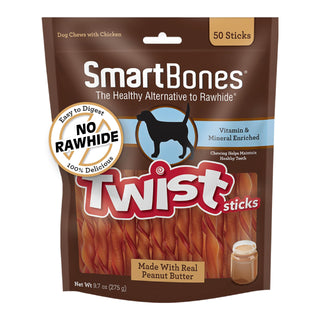 Smart Bones Twist Sticks Peanut Butter 50 Sticks view 