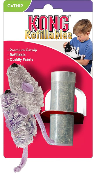 Kong Mouse Purple Frosty grey with catnip refill view 