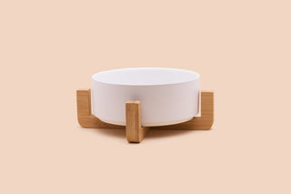 Ceramic Bowl With Wood Stand - Pink or Gray
