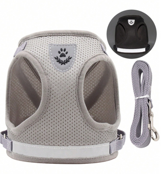 Reflective Harness + Leash Grey